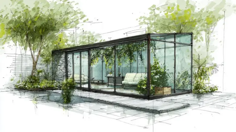 Glass garden house sketch