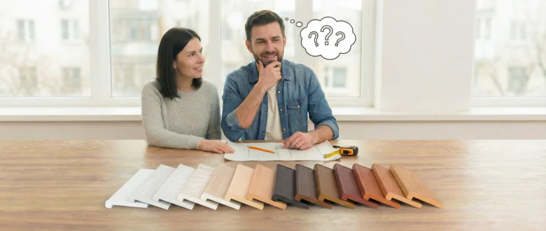 Muž a žena vybírají typy dřevěných parapetů pro okna.