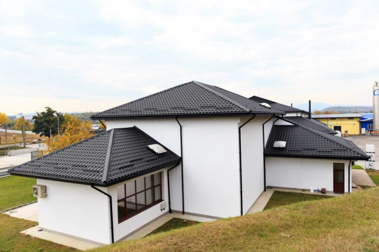 White house with black roof