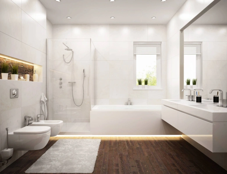 Modern bathroom with shower stall