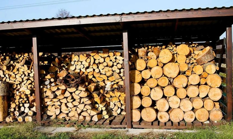 Správně uskladněné dřevo pod střechou pro sušení.
