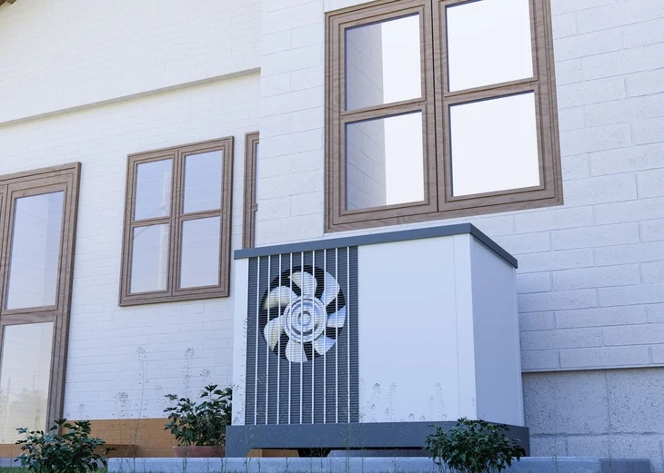 Heat pump unit outside house