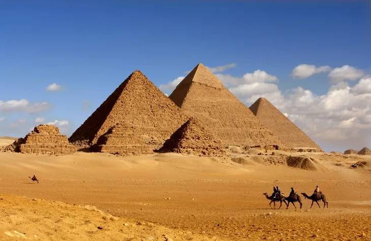 Egyptian pyramids with camels