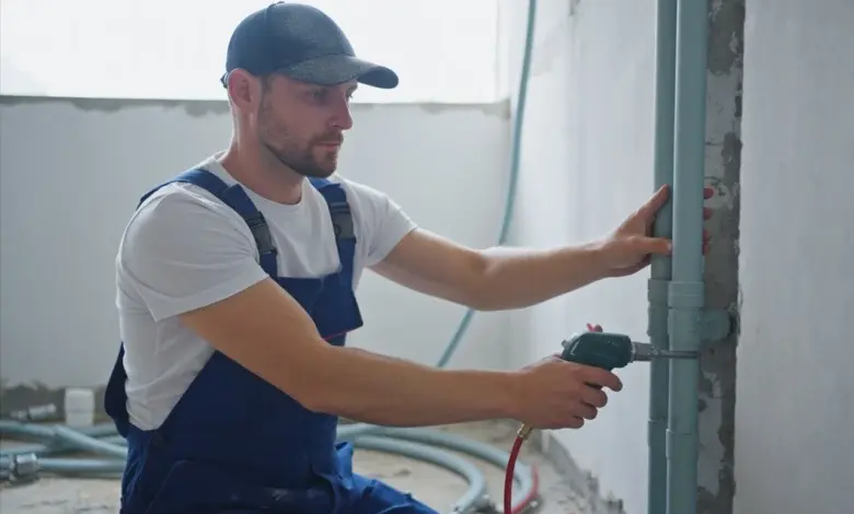 Montáž potrubí technikou s použitím elektrického nářadí.
