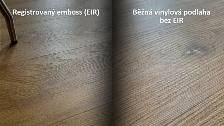 Porovnání vinylové podlahy s a bez registrovaného embose