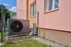 Venkovní jednotka klimatizace u domu pro rekonstrukci