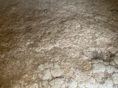Pohled na povrch mlatové cesty zpevněné štěrky.